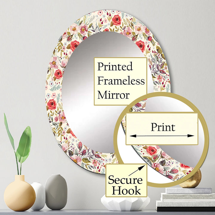 Shabby Chic Wall Mirror - Vintage Red Pink Flower and Leaves - Printed Mirror