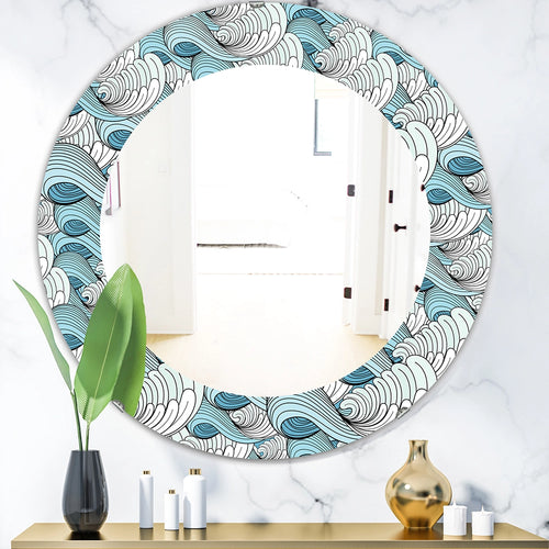 Traditional Large Wall Mirror - Great Wave Inspiration - Round Mirror