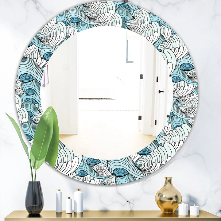 Traditional Large Wall Mirror - Great Wave Inspiration - Round Mirror