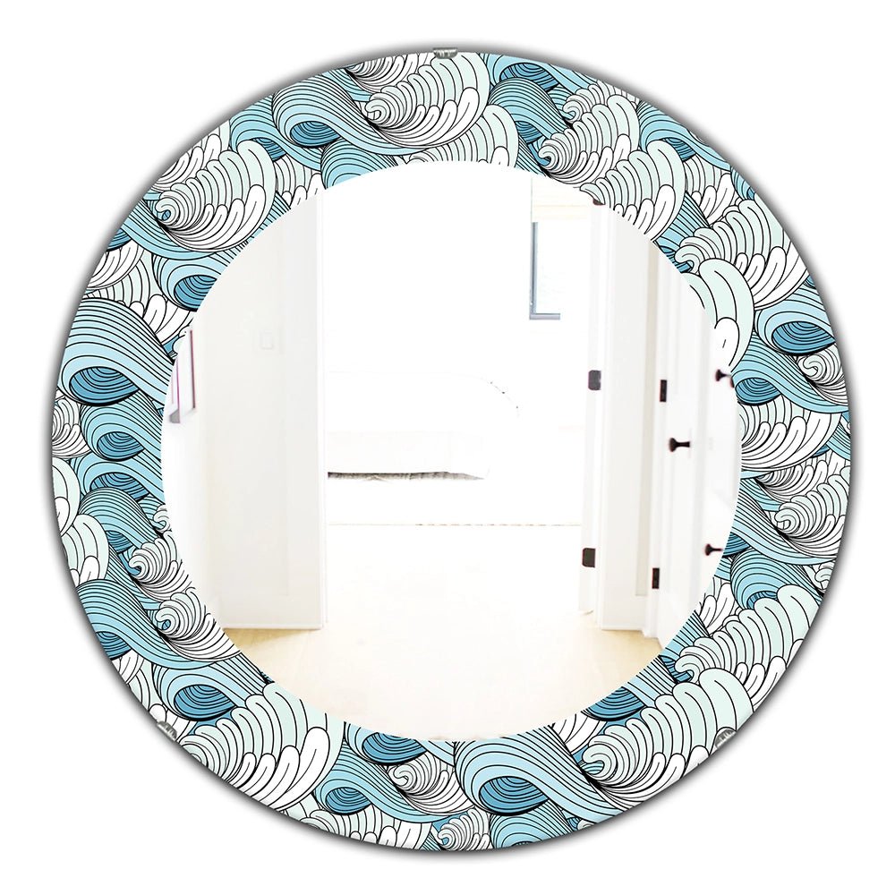 Traditional Large Wall Mirror - Great Wave Inspiration - Round Mirror
