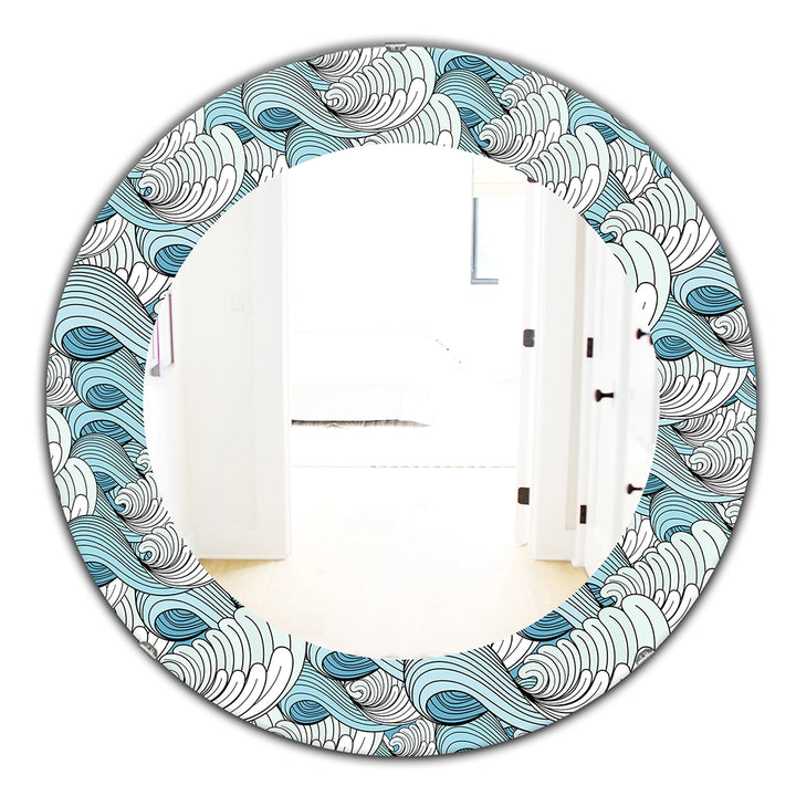 Traditional Large Wall Mirror - Great Wave Inspiration - Round Mirror