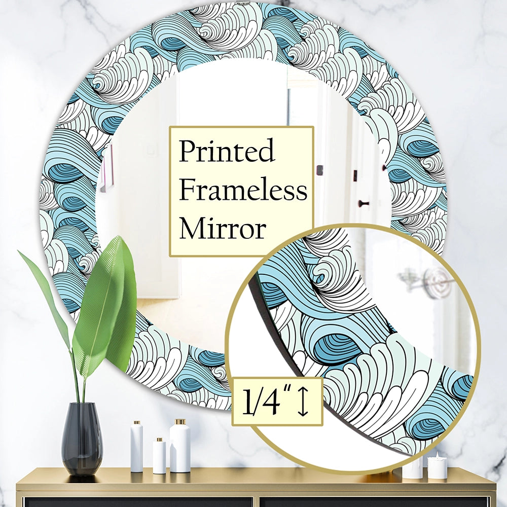 Traditional Large Wall Mirror - Great Wave Inspiration - Round Mirror