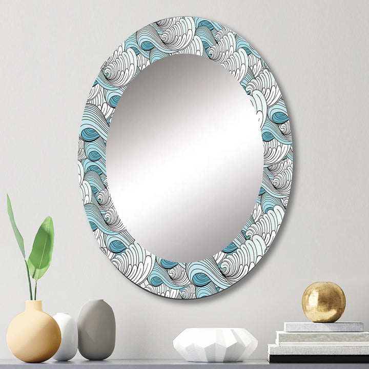 Traditional Large Wall Mirror - Great Wave Inspiration - Round Mirror