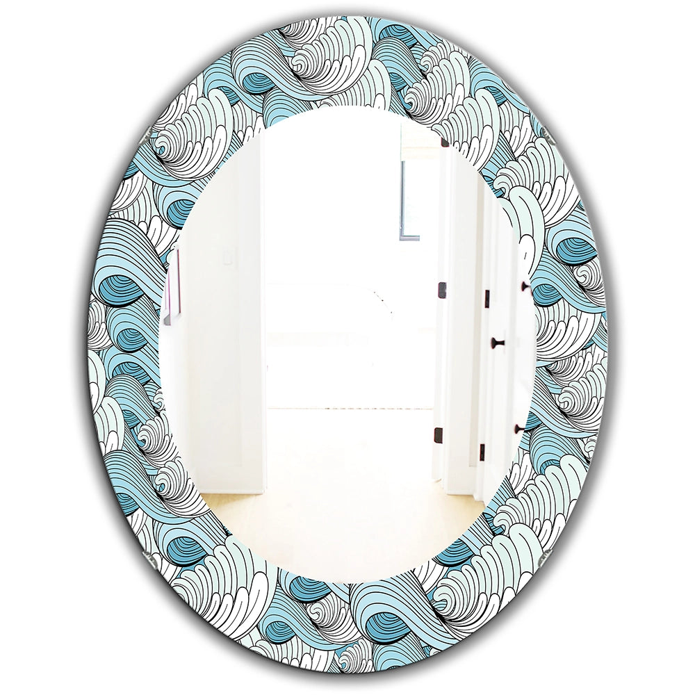 Traditional Large Wall Mirror - Great Wave Inspiration - Round Mirror