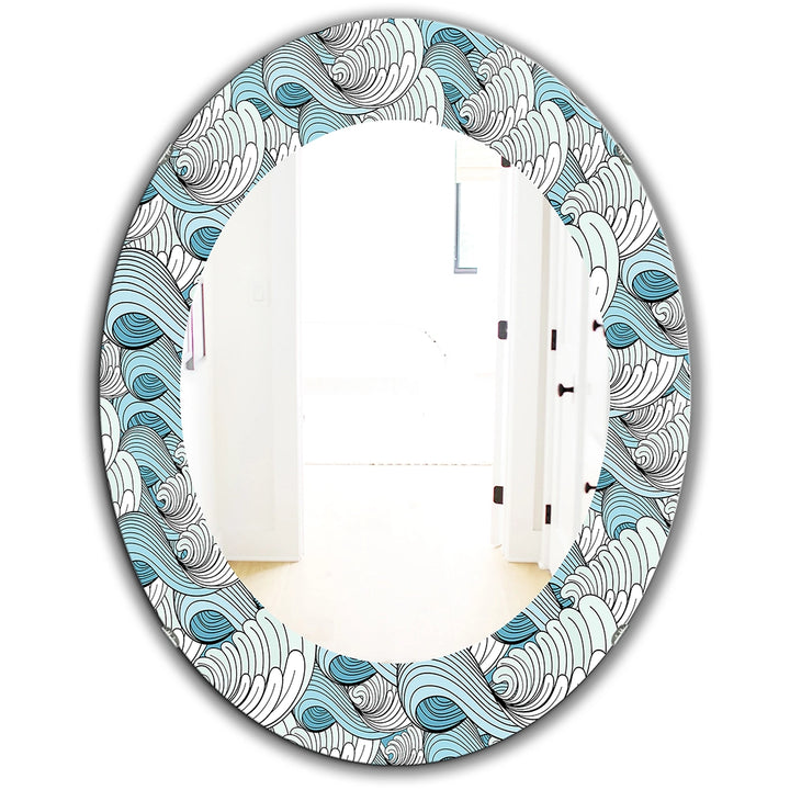 Traditional Large Wall Mirror - Great Wave Inspiration - Round Mirror