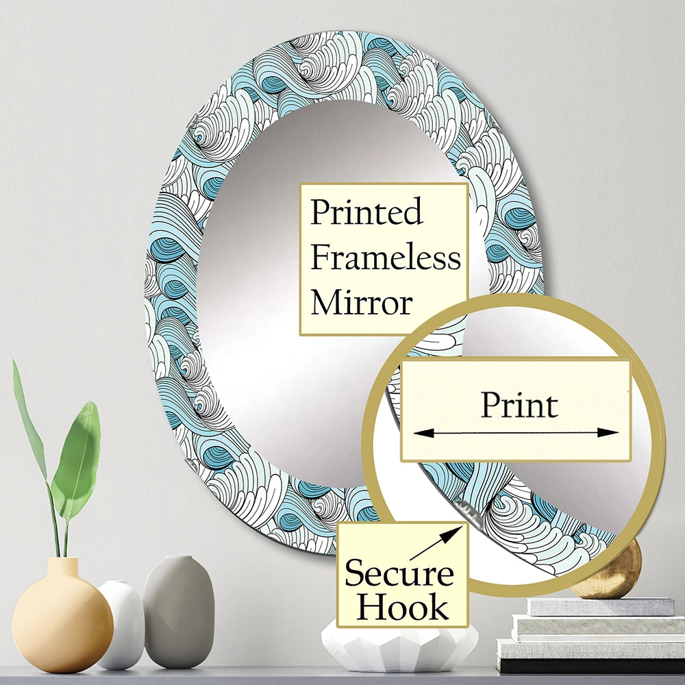 Traditional Large Wall Mirror - Great Wave Inspiration - Round Mirror