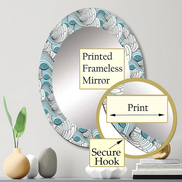 Traditional Large Wall Mirror - Great Wave Inspiration - Round Mirror