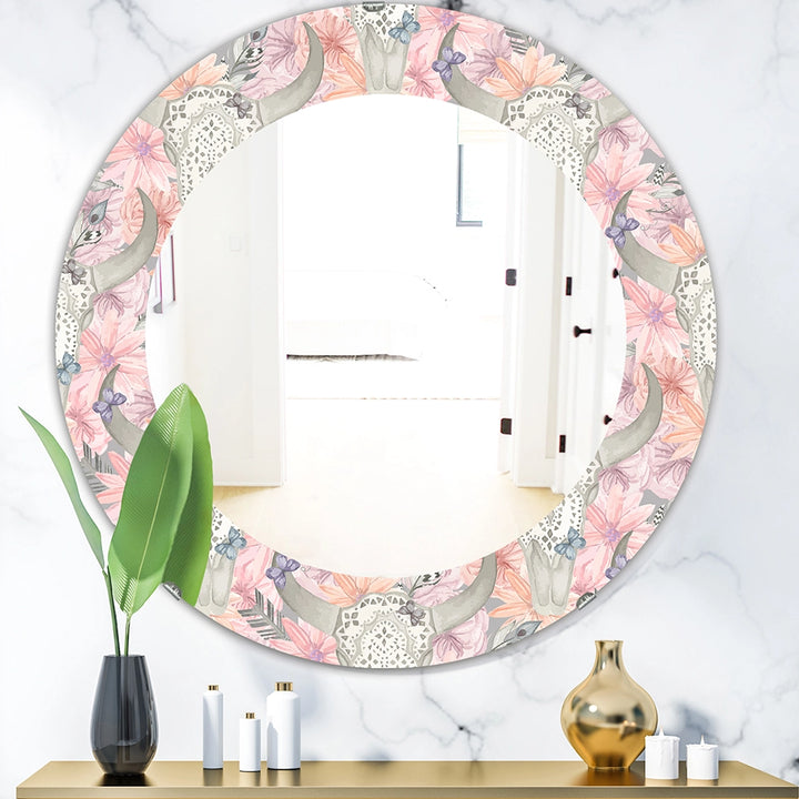 Bohemian Decorative Mirror - Pink Blossom - Large Wall Mirror