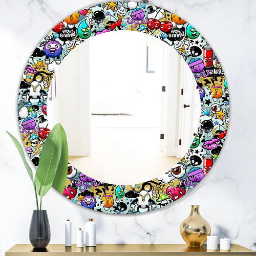 Modern Decorative Wall Mirror - Graffiti Texture - Round Mirror