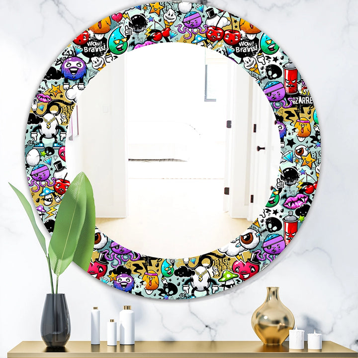 Modern Decorative Wall Mirror - Graffiti Texture - Round Mirror