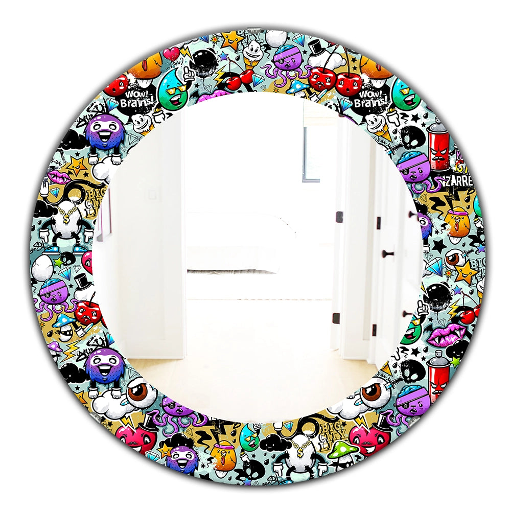 Modern Decorative Wall Mirror - Graffiti Texture - Round Mirror