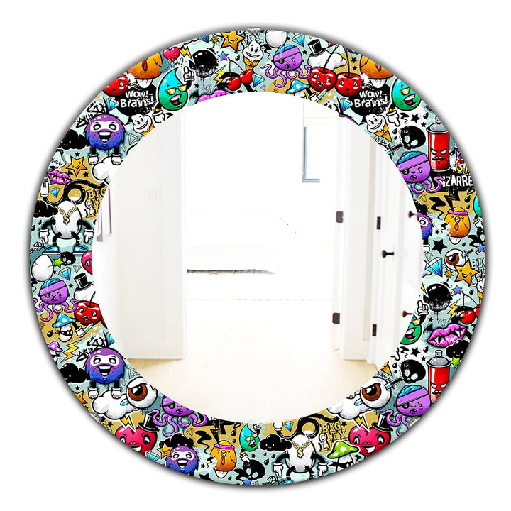 Modern Decorative Wall Mirror - Graffiti Texture - Round Mirror