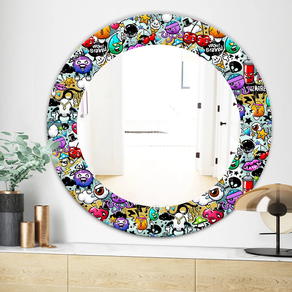 Modern Decorative Wall Mirror - Graffiti Texture - Round Mirror