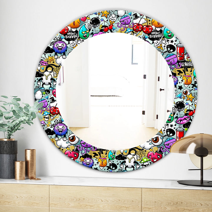 Modern Decorative Wall Mirror - Graffiti Texture - Round Mirror