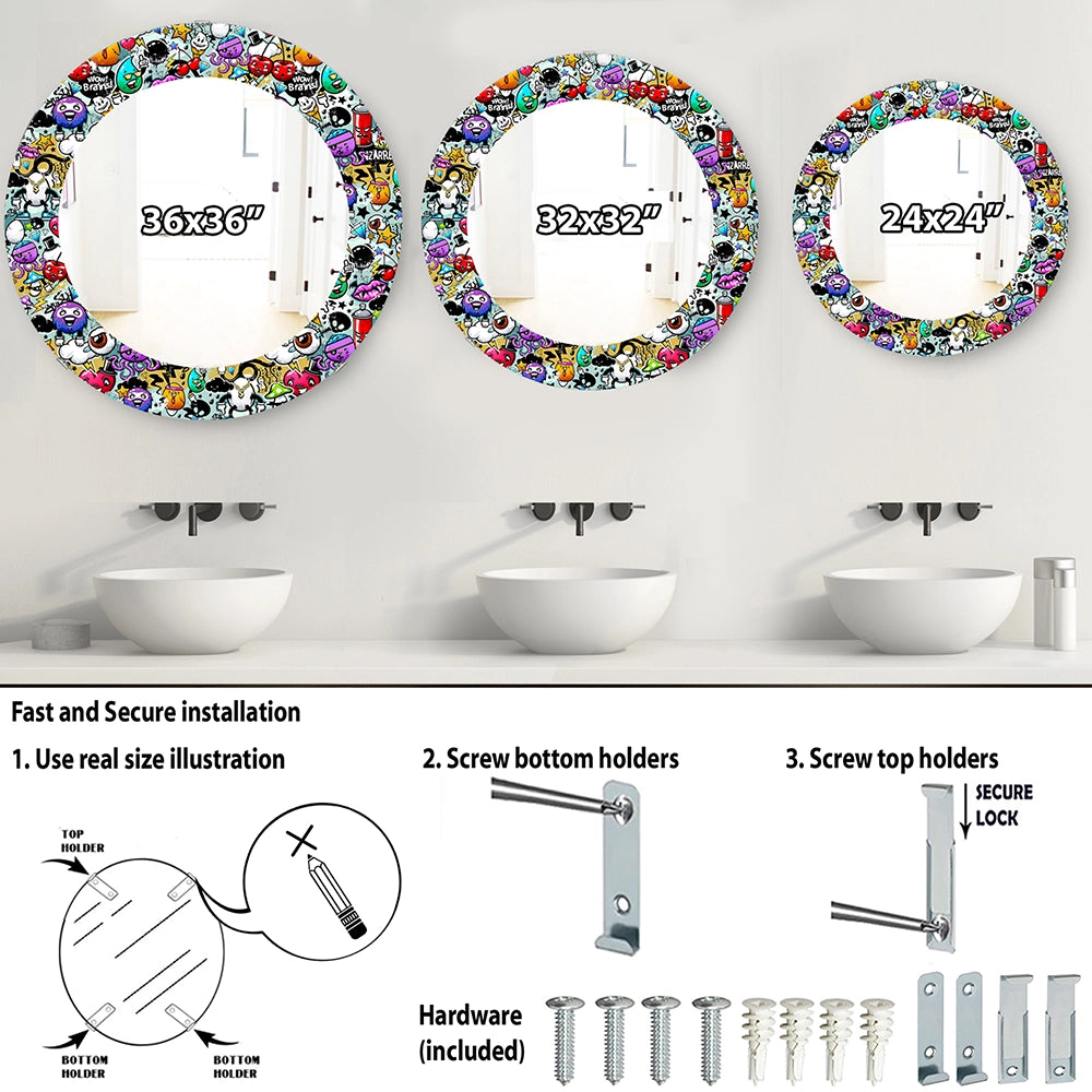 Modern Decorative Wall Mirror - Graffiti Texture - Round Mirror