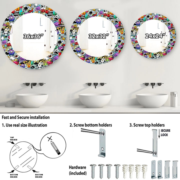 Modern Decorative Wall Mirror - Graffiti Texture - Round Mirror