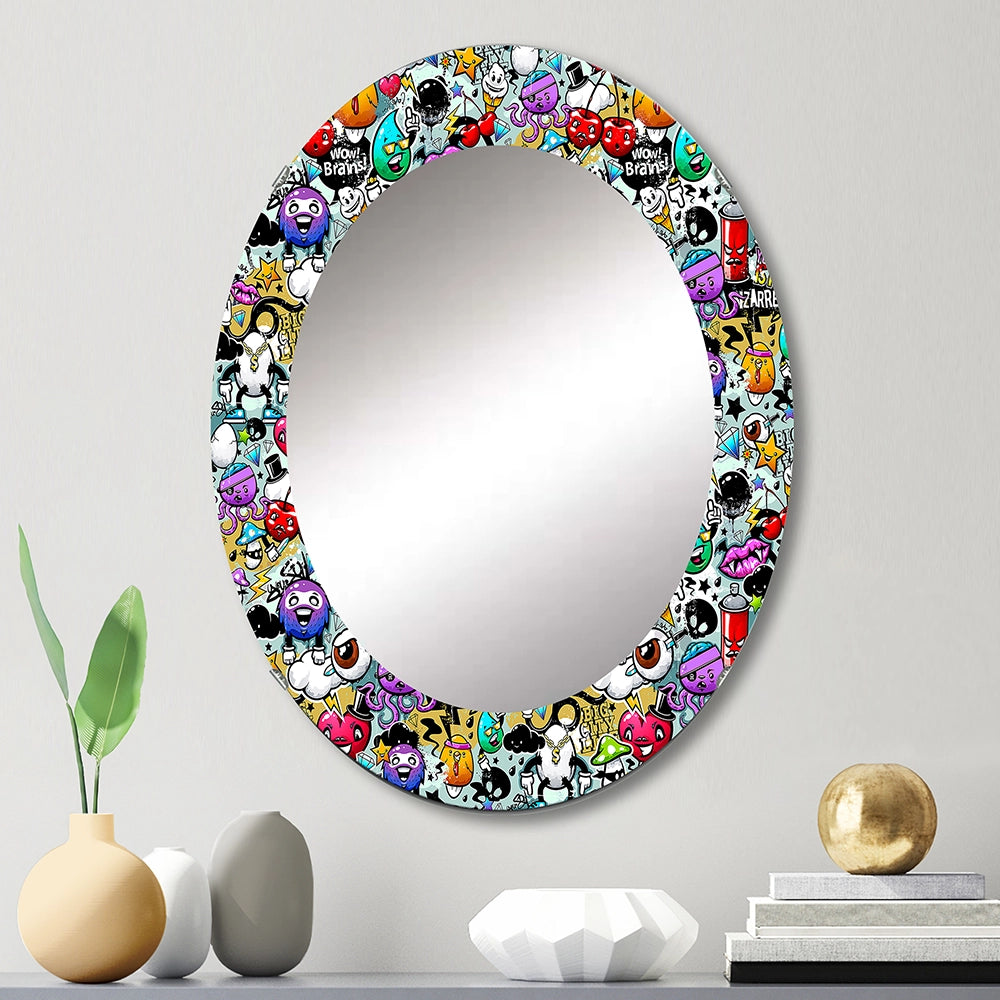 Modern Decorative Wall Mirror - Graffiti Texture - Round Mirror