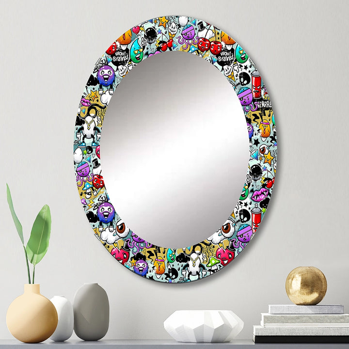 Modern Decorative Wall Mirror - Graffiti Texture - Round Mirror