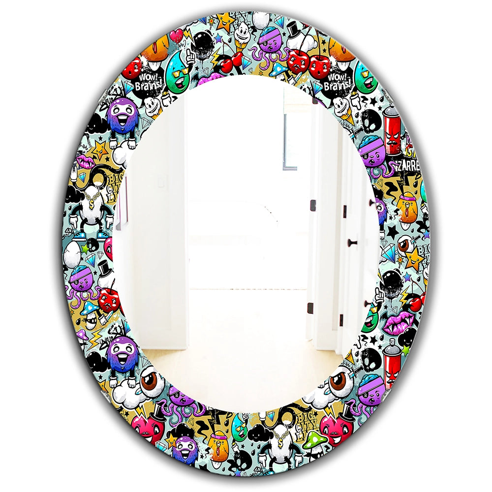 Modern Decorative Wall Mirror - Graffiti Texture - Round Mirror
