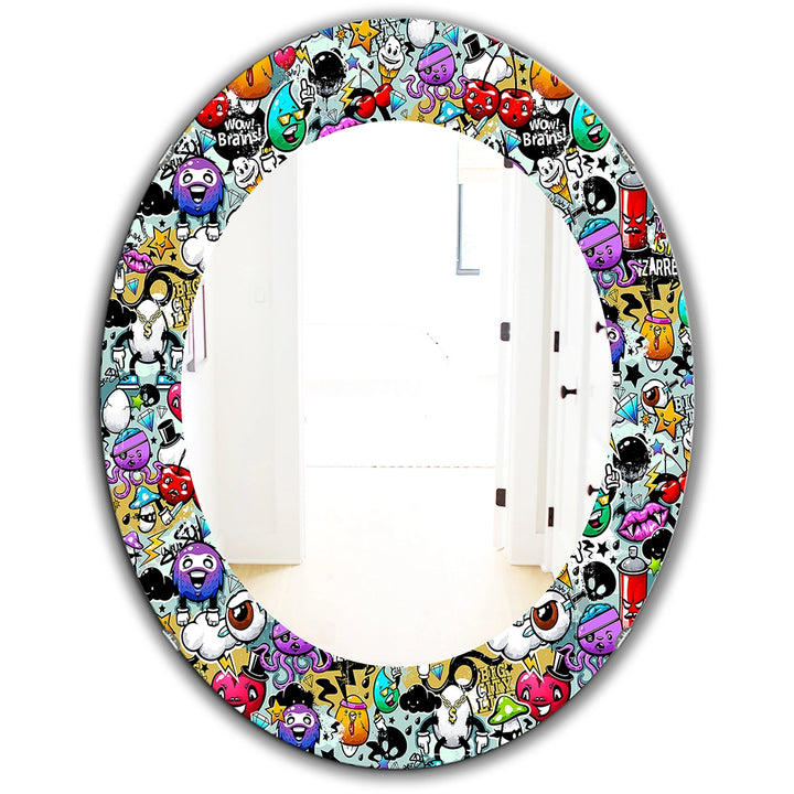 Modern Decorative Wall Mirror - Graffiti Texture - Round Mirror