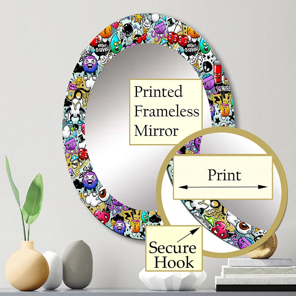 Modern Decorative Wall Mirror - Graffiti Texture - Round Mirror