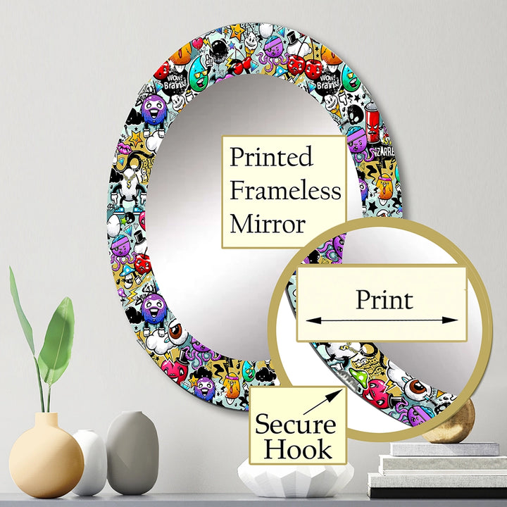 Modern Decorative Wall Mirror - Graffiti Texture - Round Mirror