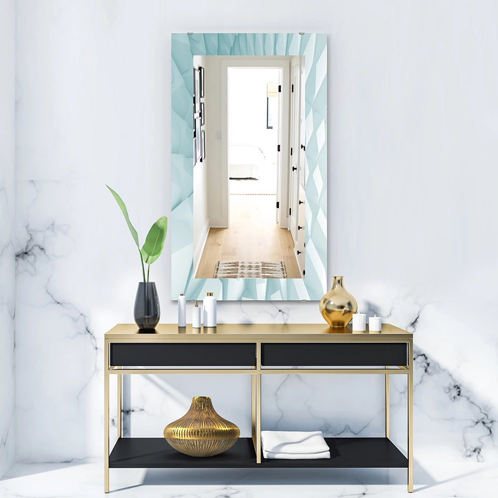 Modern Metal Wall Mirror - Light Blue Waves - Rectangle Mirror