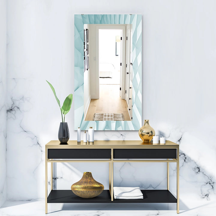 Modern Metal Wall Mirror - Light Blue Waves - Rectangle Mirror