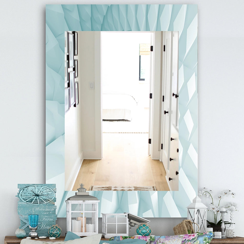 Modern Metal Wall Mirror - Light Blue Waves - Rectangle Mirror