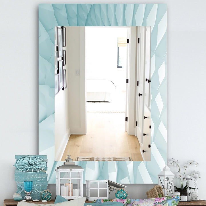 Modern Metal Wall Mirror - Light Blue Waves - Rectangle Mirror