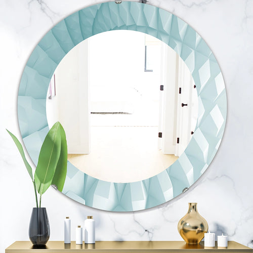 Modern Large Wall Mirror - Light Blue Waves - Round Mirror