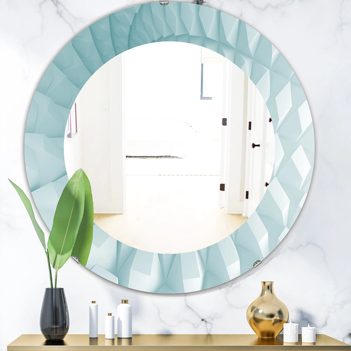 Modern Large Wall Mirror - Light Blue Waves - Round Mirror
