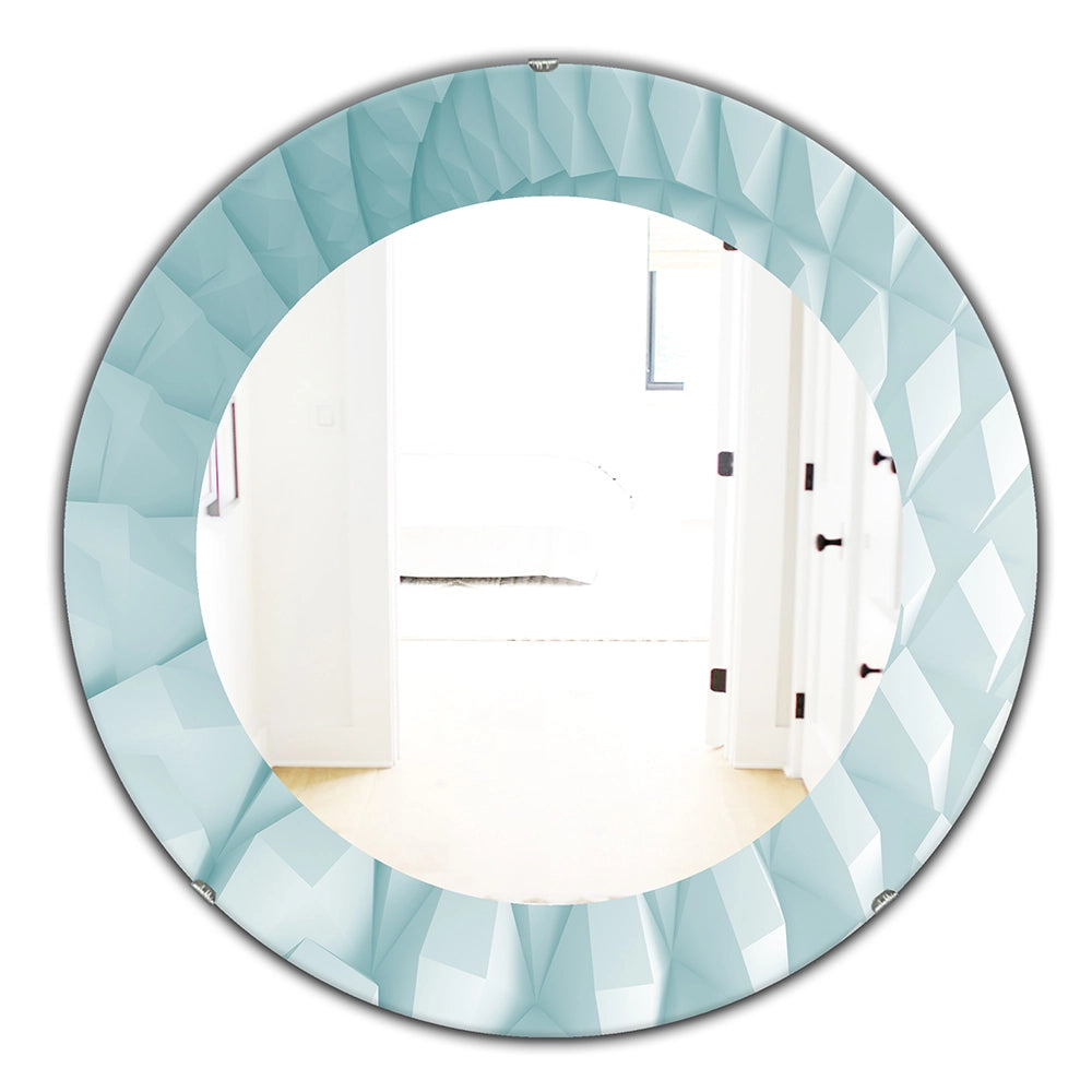 Modern Large Wall Mirror - Light Blue Waves - Round Mirror