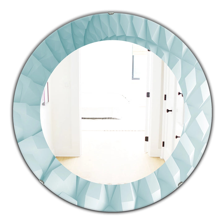Modern Large Wall Mirror - Light Blue Waves - Round Mirror