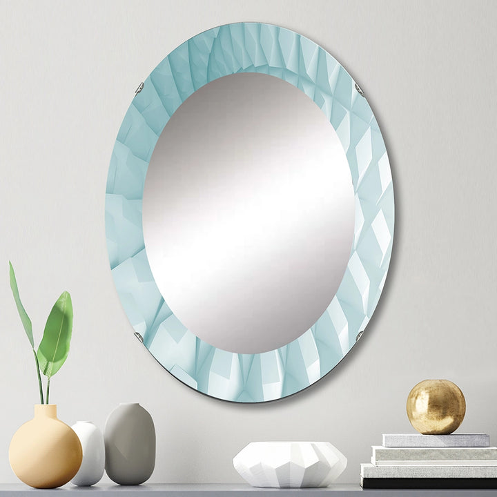 Modern Large Wall Mirror - Light Blue Waves - Round Mirror