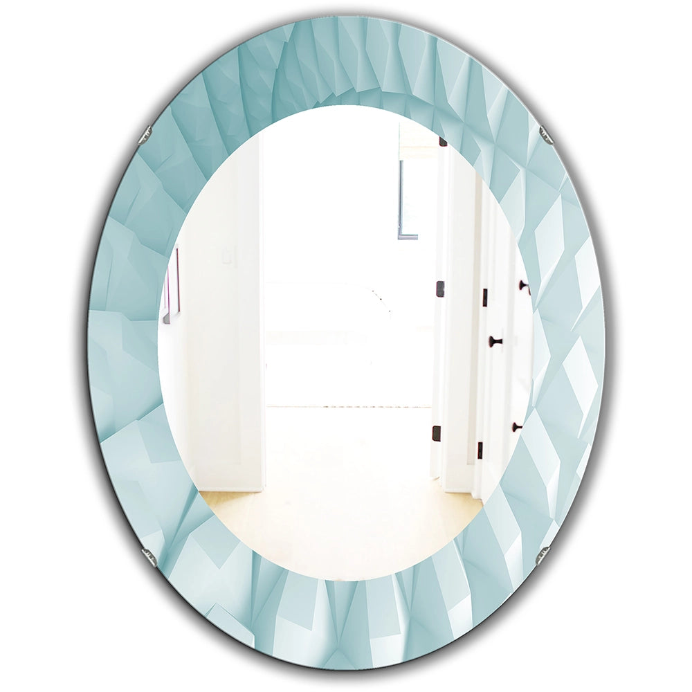 Modern Large Wall Mirror - Light Blue Waves - Round Mirror