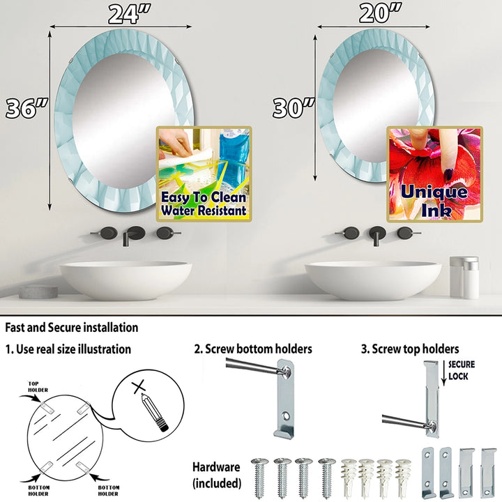 Modern Large Wall Mirror - Light Blue Waves - Round Mirror