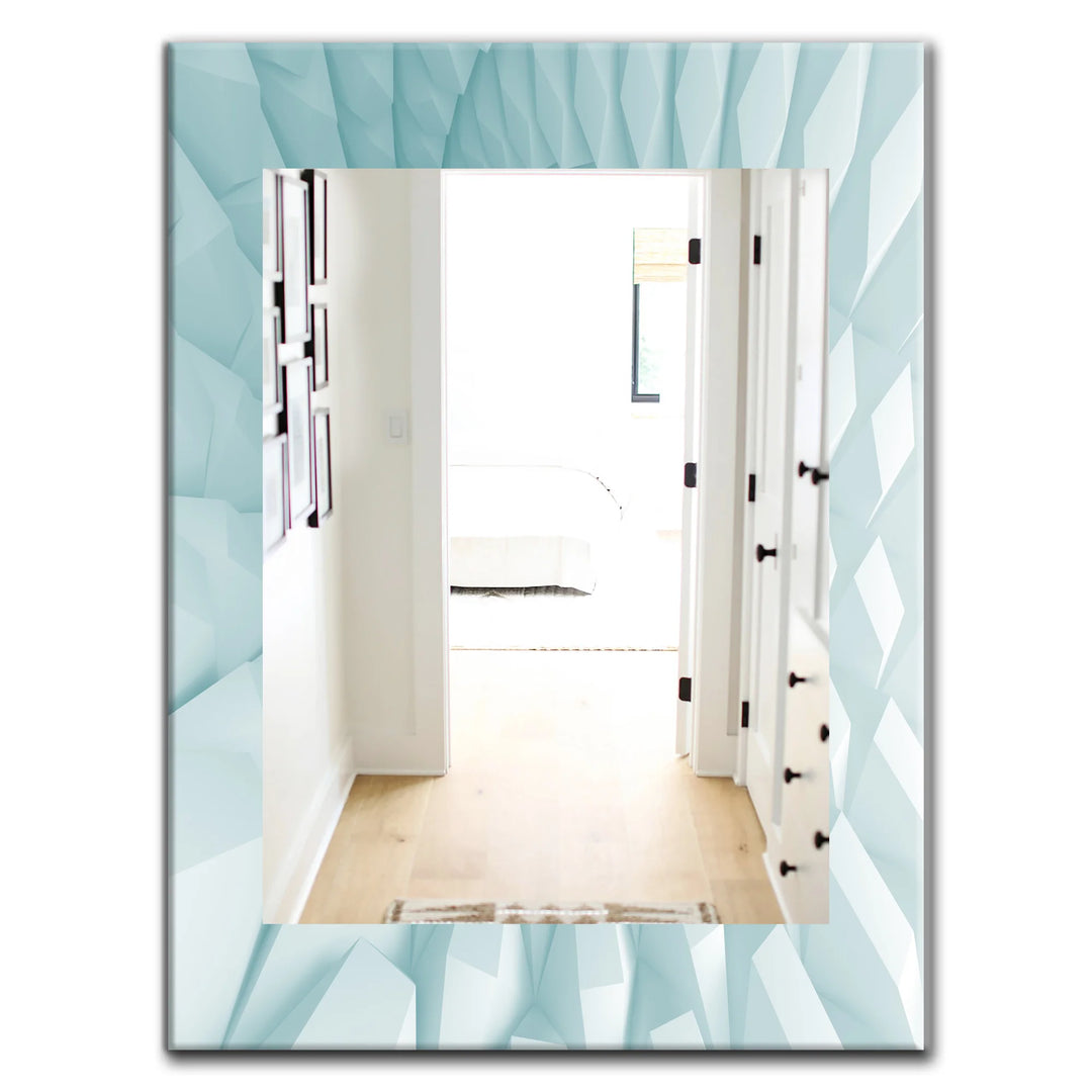 Modern Metal Wall Mirror - Light Blue Waves - Rectangle Mirror