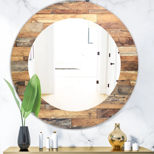 Rustic Decorative Mirror - Brown Wood Texture - Large Wall Mirror