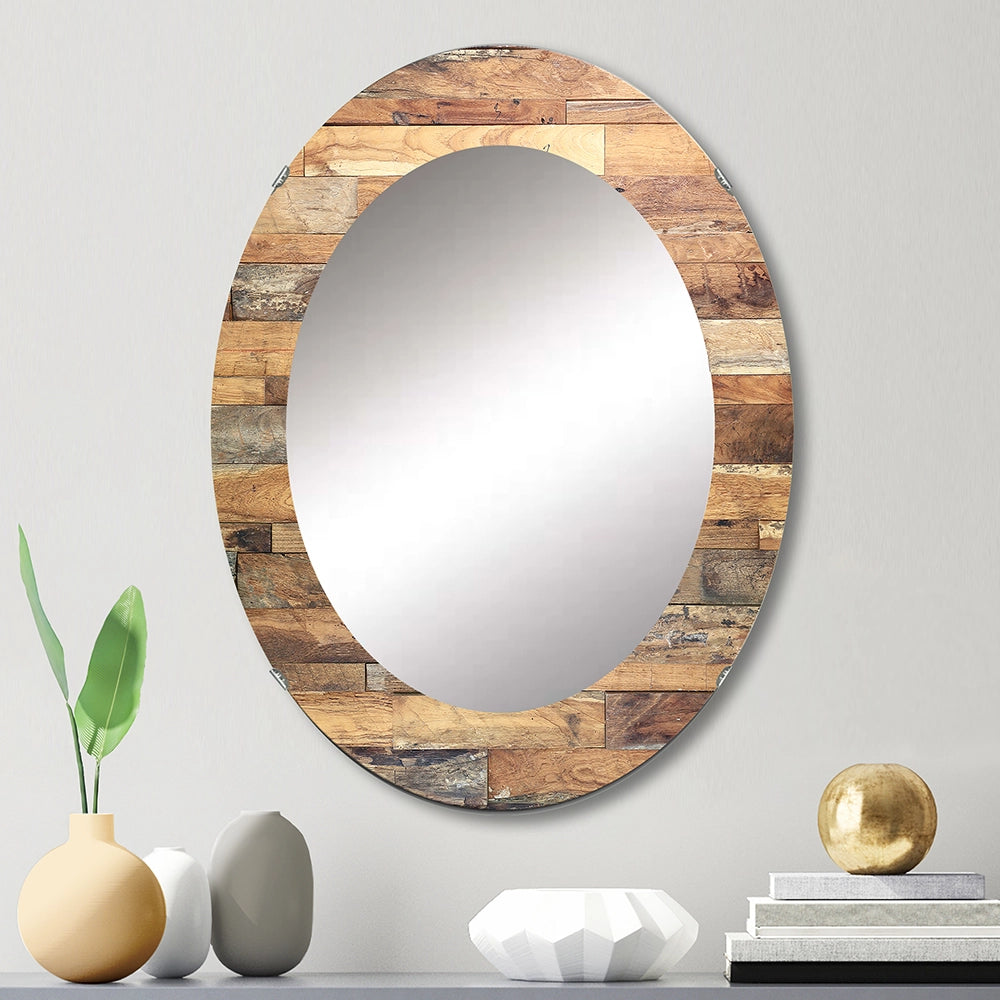Rustic Decorative Mirror - Brown Wood Texture - Large Wall Mirror