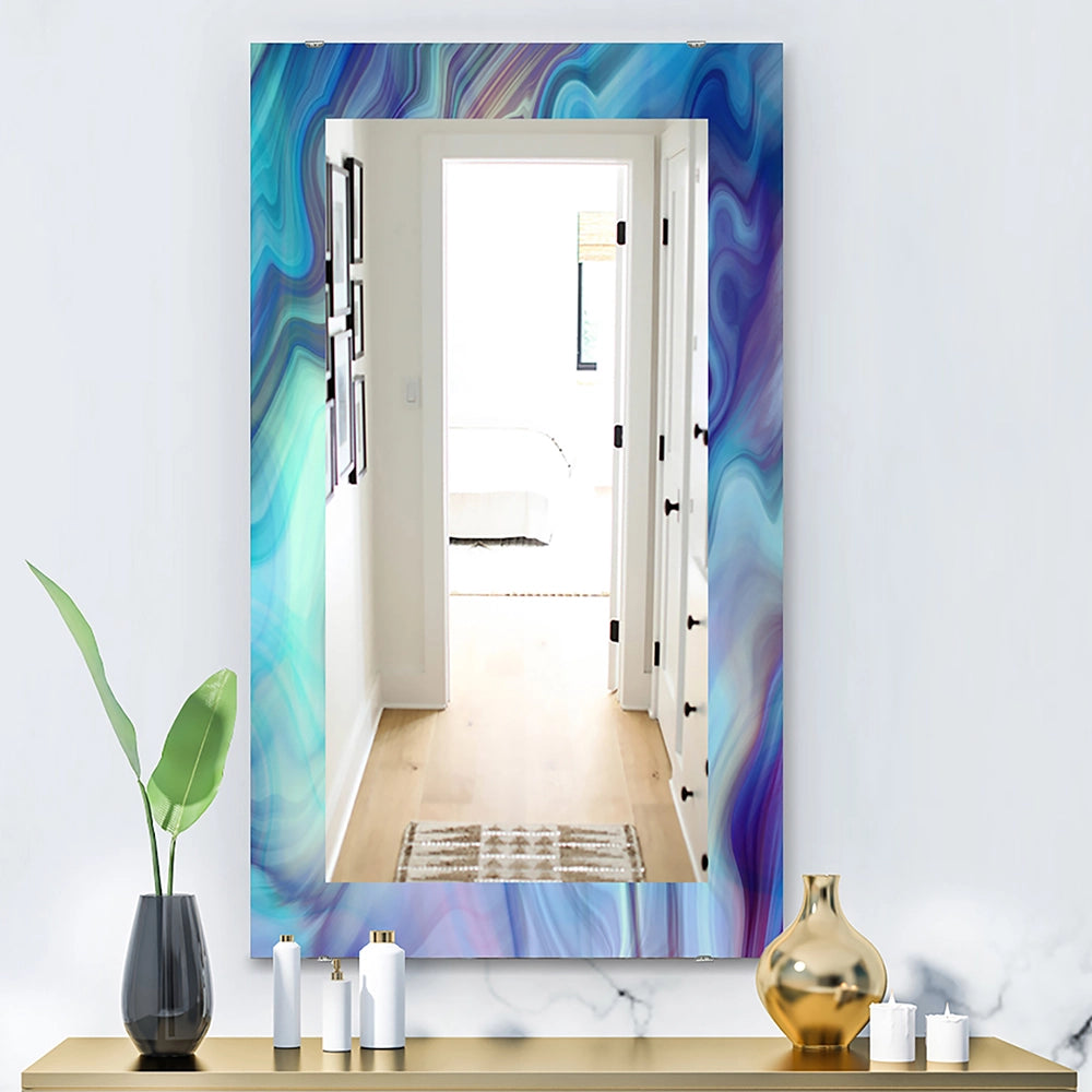 Modern Rectangle Decorative Mirror - Marbled Colours in Shades of Turquoise and Purple - Accent Mirror