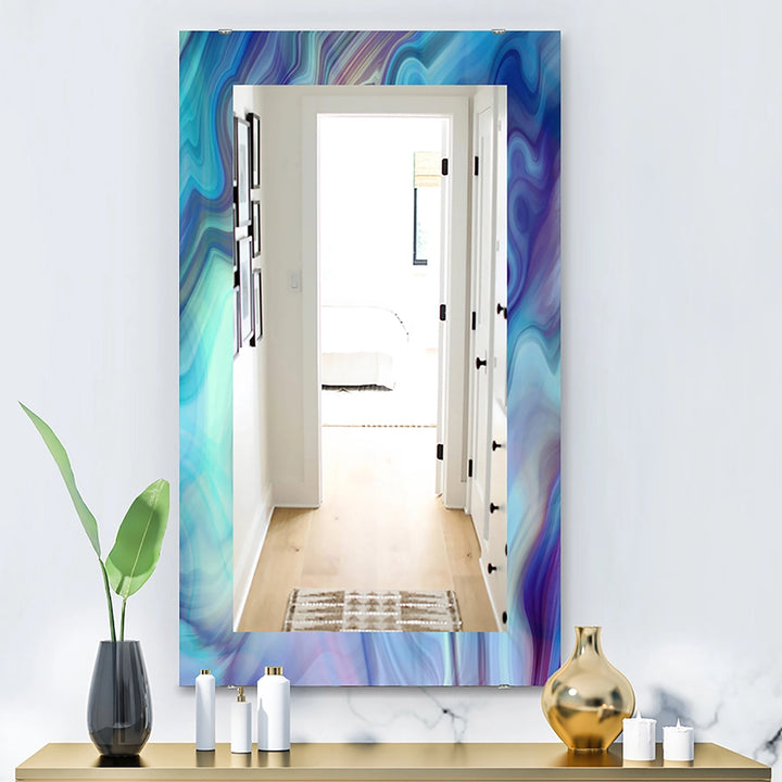 Modern Rectangle Decorative Mirror - Marbled Colours in Shades of Turquoise and Purple - Accent Mirror