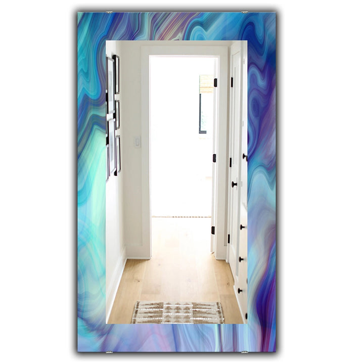 Modern Rectangle Decorative Mirror - Marbled Colours in Shades of Turquoise and Purple - Accent Mirror