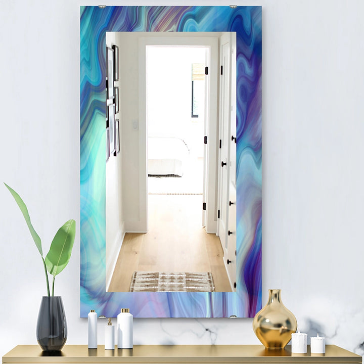 Modern Rectangle Decorative Mirror - Marbled Colours in Shades of Turquoise and Purple - Accent Mirror