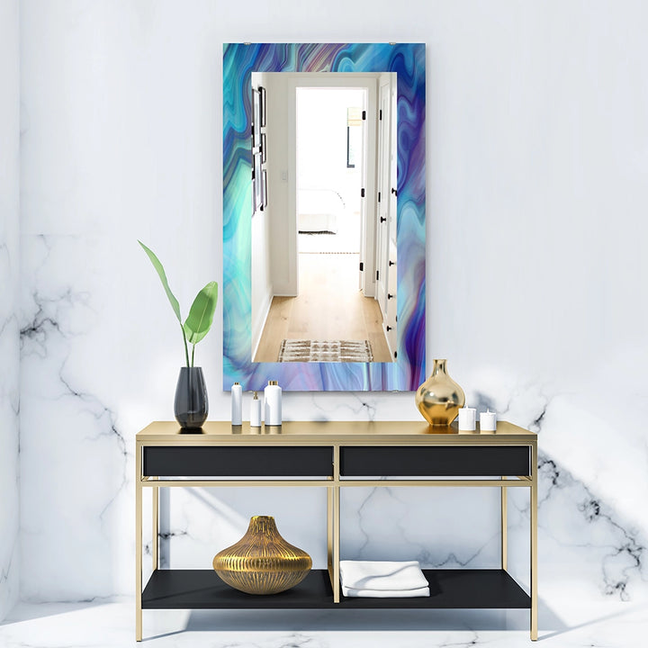 Modern Rectangle Decorative Mirror - Marbled Colours in Shades of Turquoise and Purple - Accent Mirror