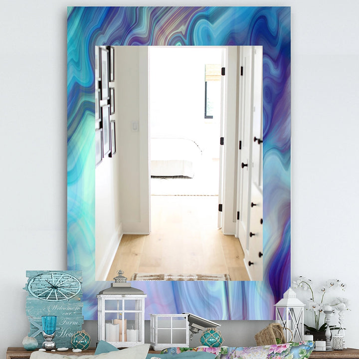 Modern Rectangle Decorative Mirror - Marbled Colours in Shades of Turquoise and Purple - Accent Mirror