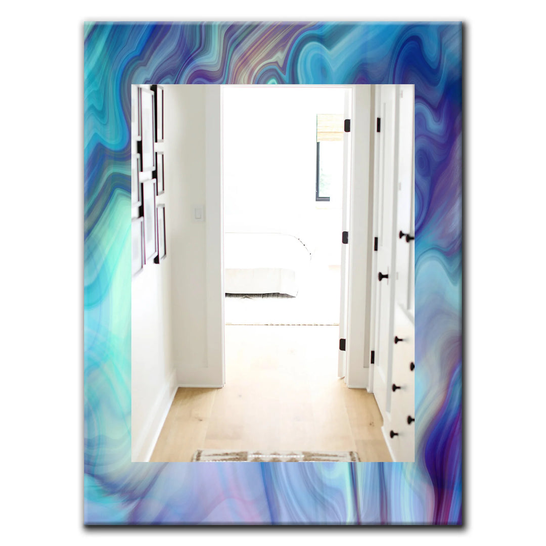 Modern Rectangle Decorative Mirror - Marbled Colours in Shades of Turquoise and Purple - Accent Mirror