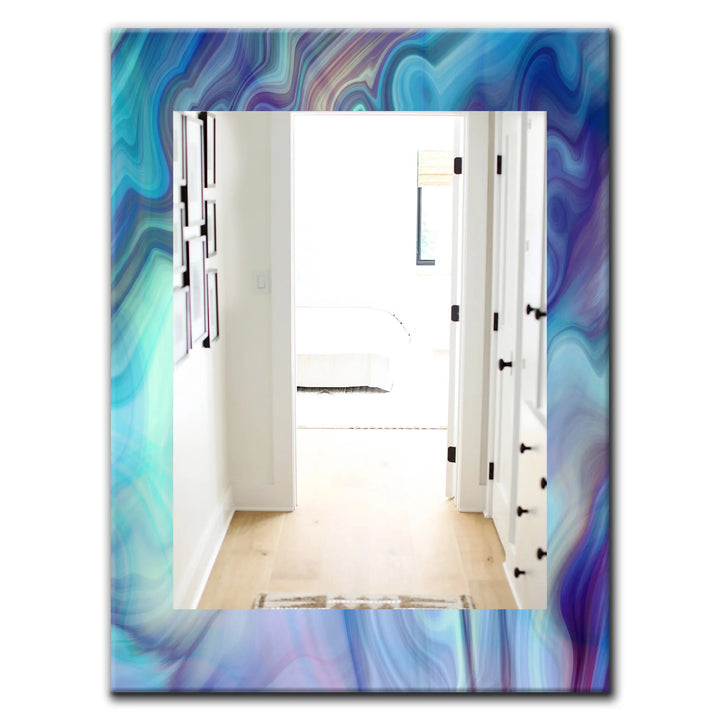 Modern Rectangle Decorative Mirror - Marbled Colours in Shades of Turquoise and Purple - Accent Mirror