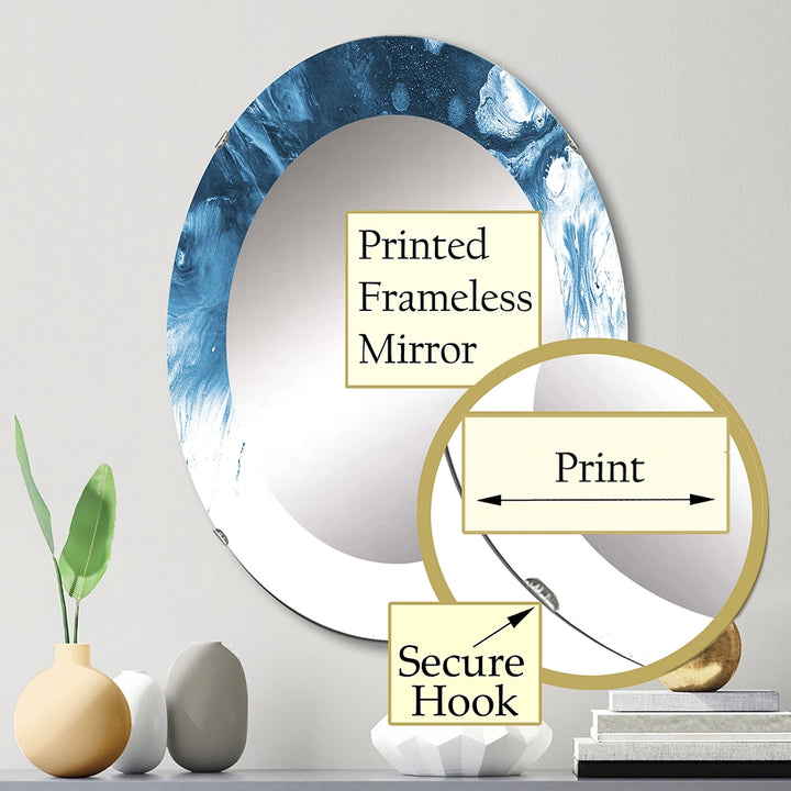 Abstract Marble Decorative Mirror - Blue and White Marble Acrylic - Round Mirror