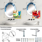 Abstract Marble Decorative Mirror - Blue and White Marble Acrylic - Round Mirror